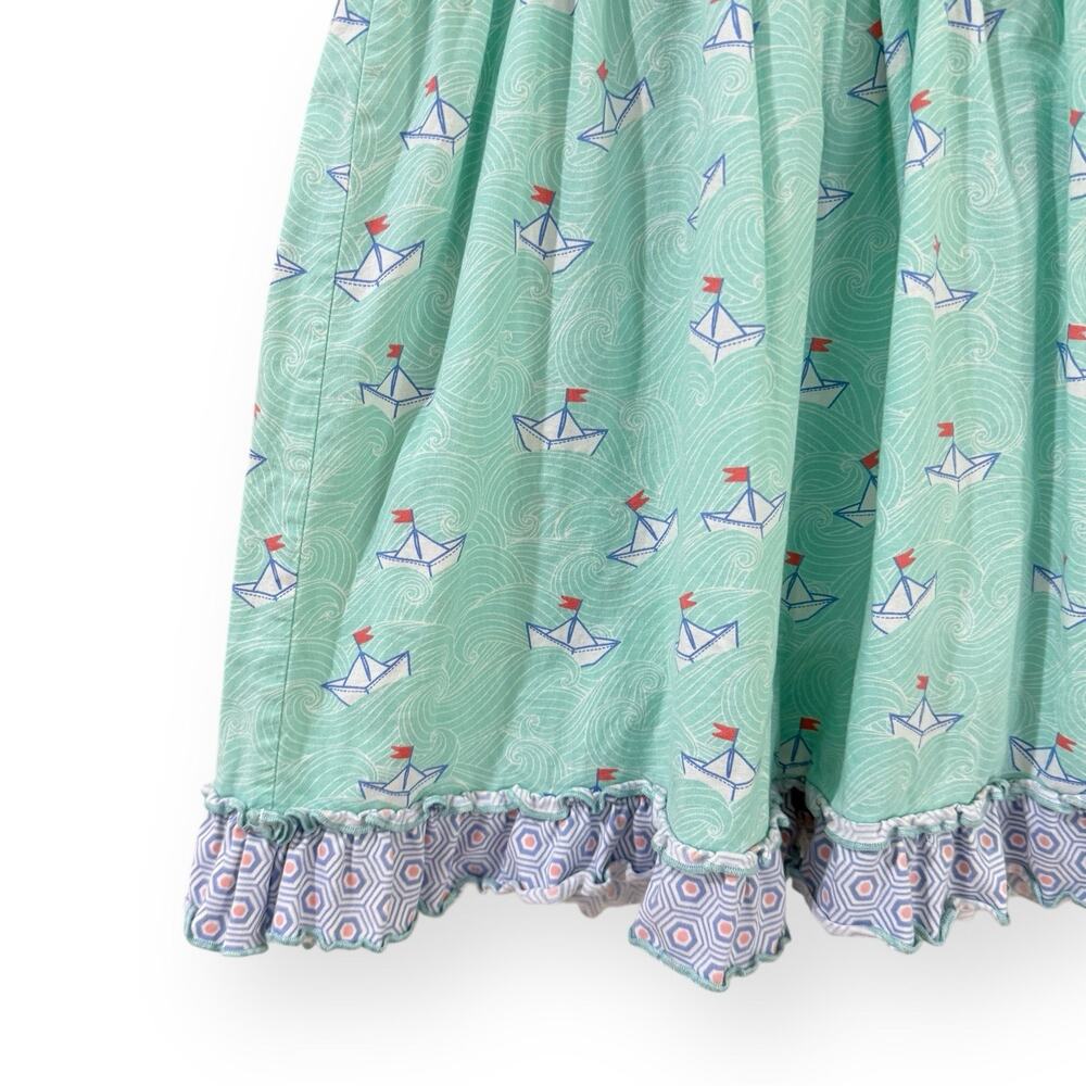 Serendipity Shrimp & Grits Girls 7-8 Dress Blue Green Stripe Sailboat Nautical - Picture 5 of 9